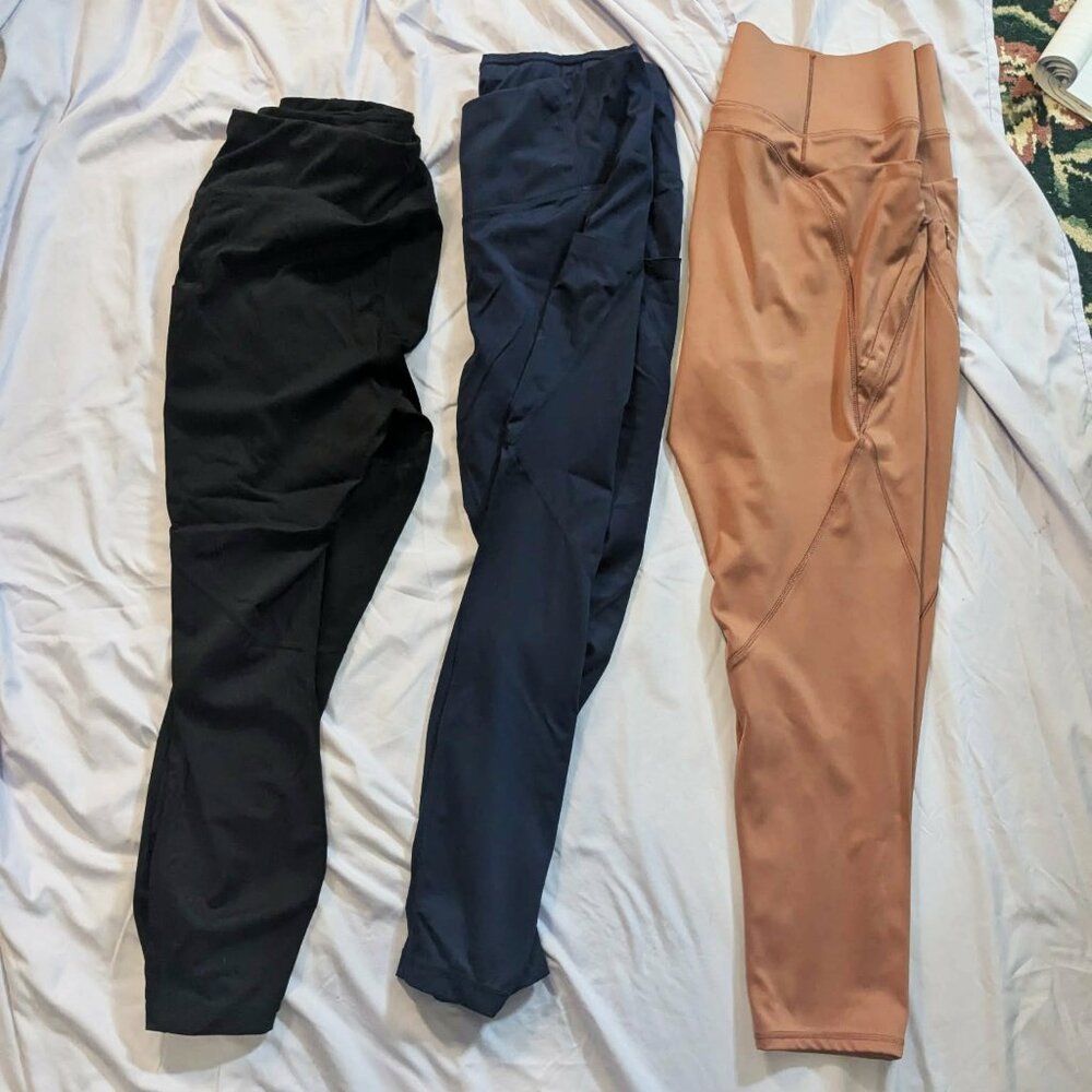 THREE pairs SIZE XL/XXL athletic ankle-length leggings, stetch fit, pockets